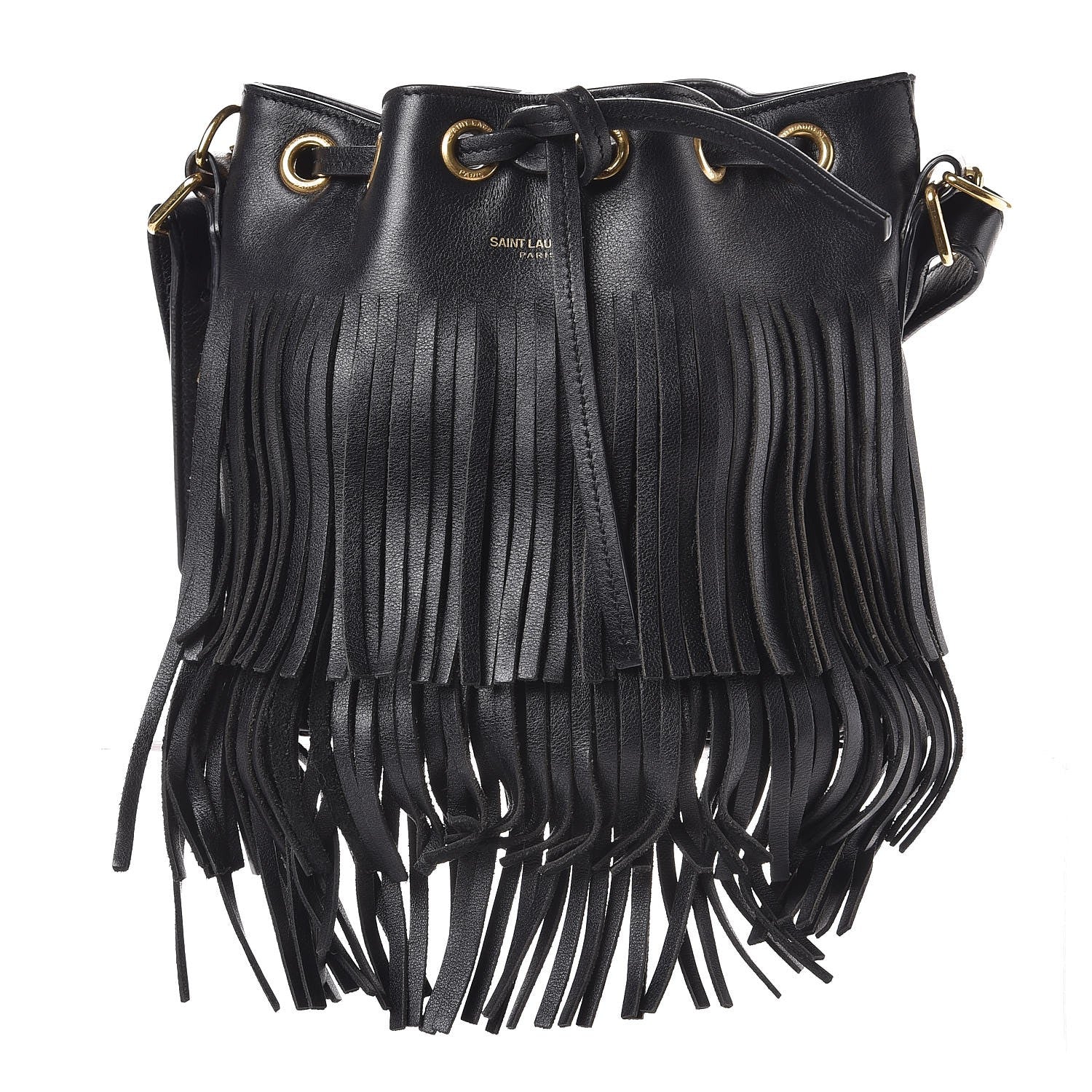 Saint Laurent Calfskin Small Emmanuelle Fringe Bucket Bag Black 1 of 19