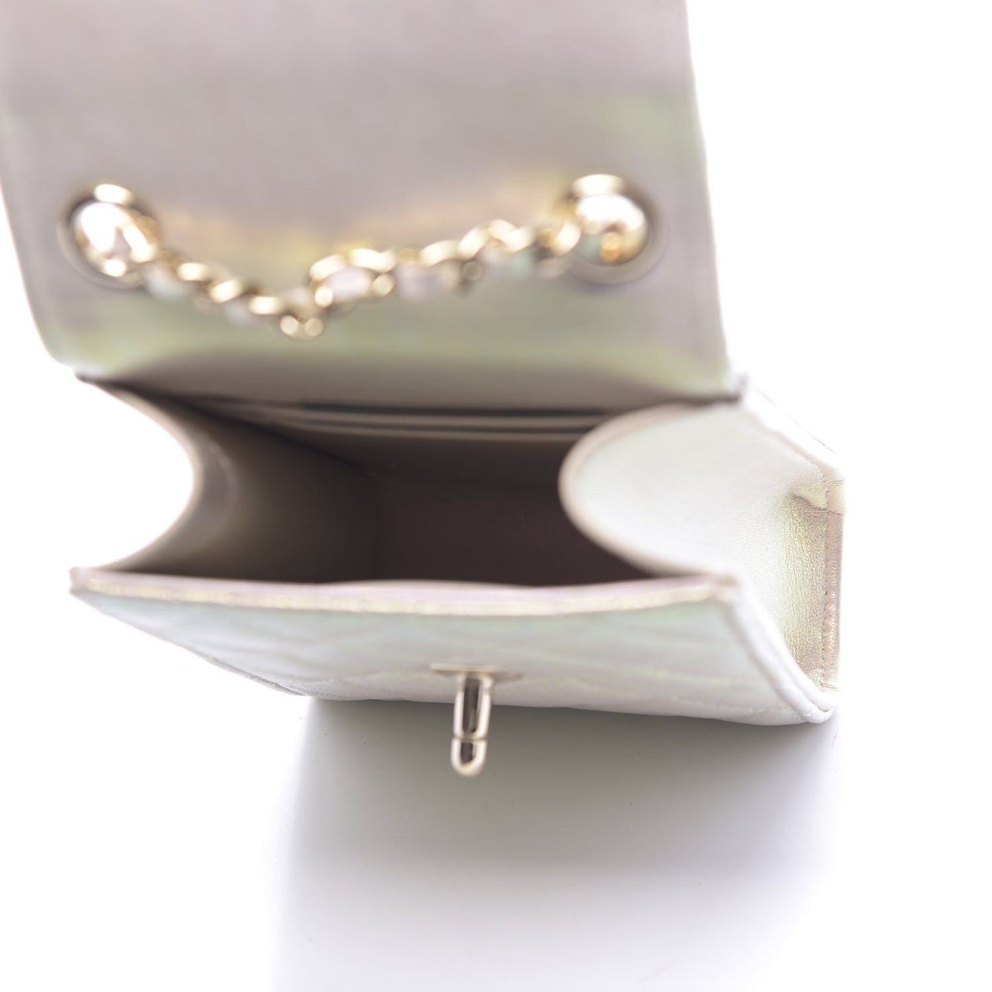 Iridescent Lambskin Quilted CC Phone Holder Ivory