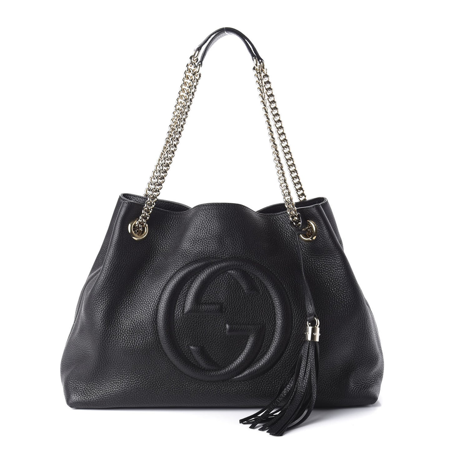 Pebbled Calfskin Medium Soho Chain Shoulder Bag Black