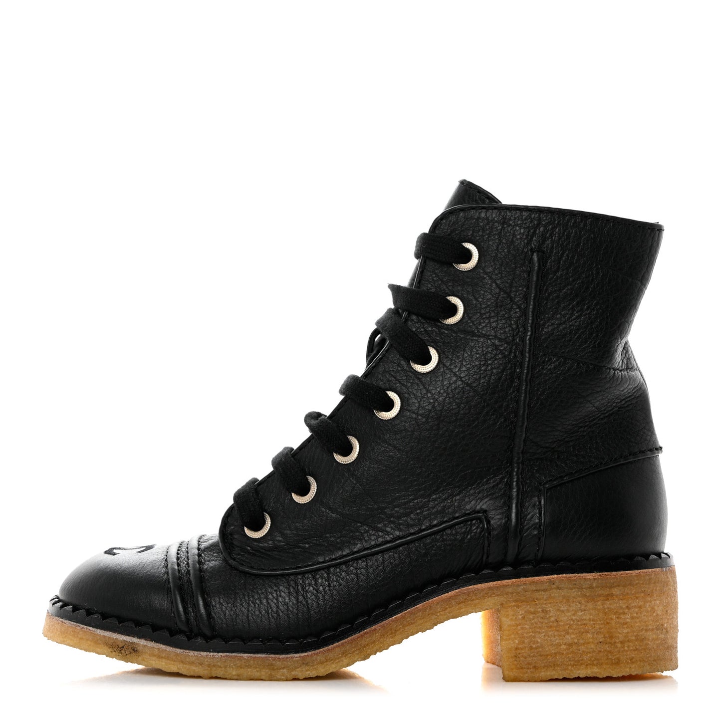 Calfskin Lace Up Combat Boots 37 Black