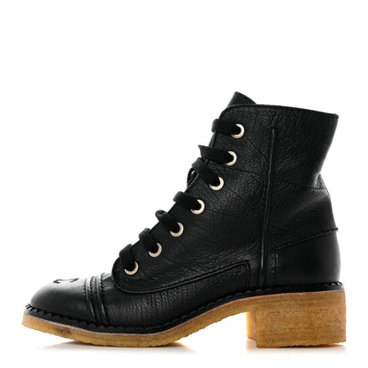 Chanel Calfskin Lace Up Combat Boots 37 Black 1 of 9