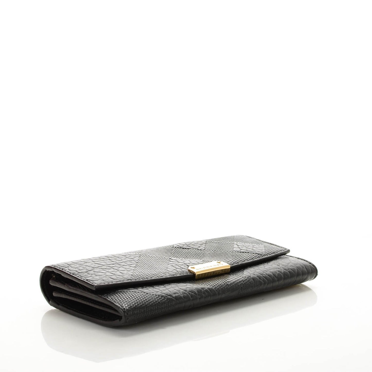 Signature Grain Calfskin Check Embossed Continental Wallet Black