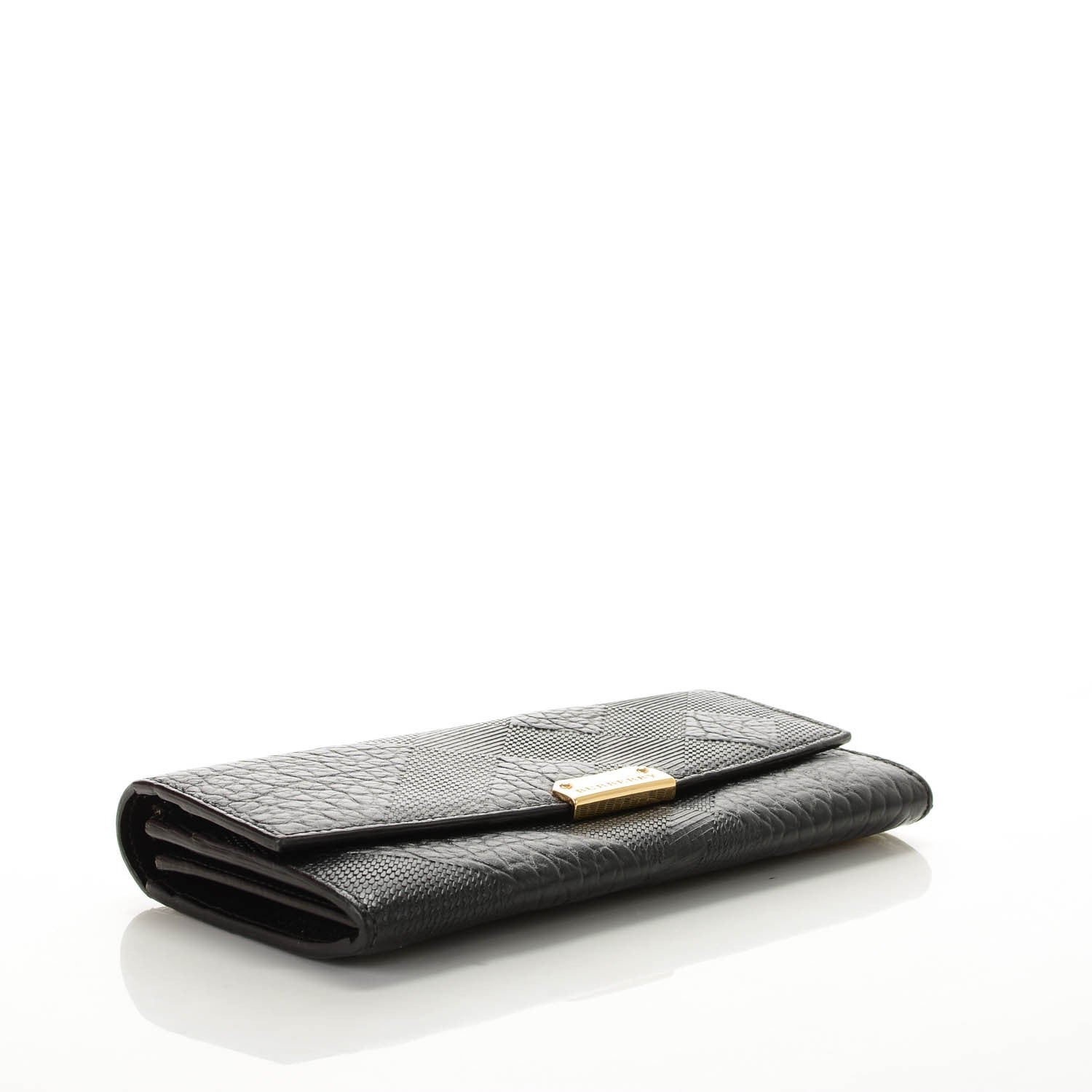 Burberry Signature Grain Calfskin Check Embossed Continental Wallet Black 4 of 8