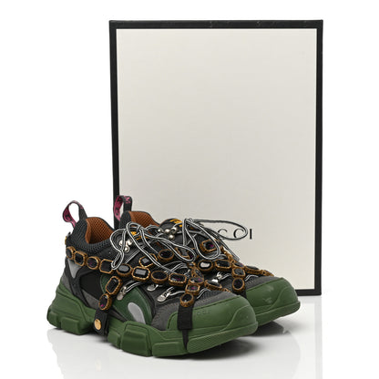 Gucci X SEGA Mesh Suede Calfskin Removable Crystals Mens Flashtrek Sneakers 8.5 Loess Black Olive Green 8 of 8