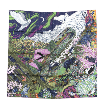 Hermes Silk Into The Canadian Wild Scarf 90 Marine Vert Rosa 1 of 3