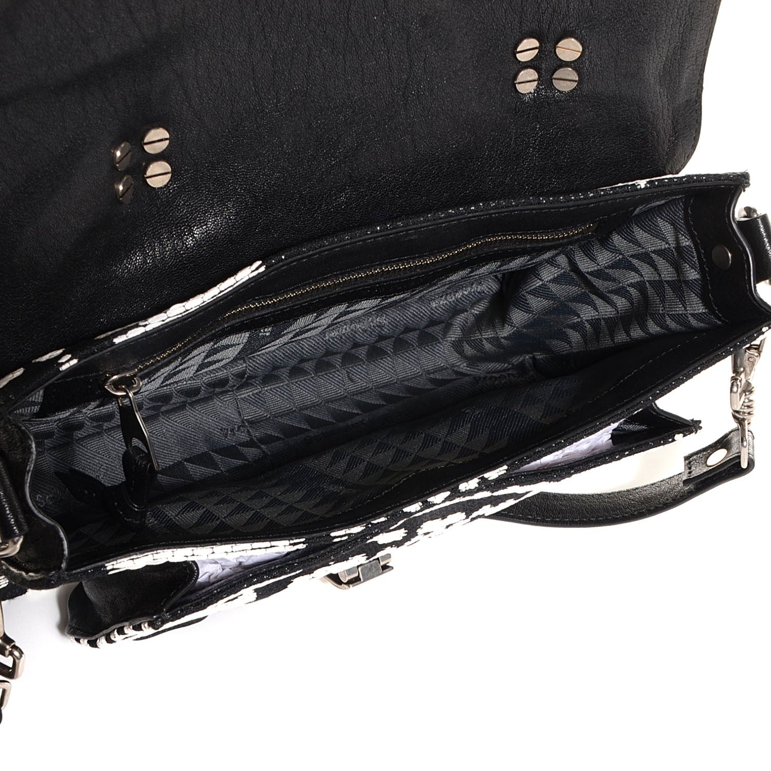 Proenza Schouler Jacquard Wood Block PS1 Tiny Satchel Black White 5 of 15