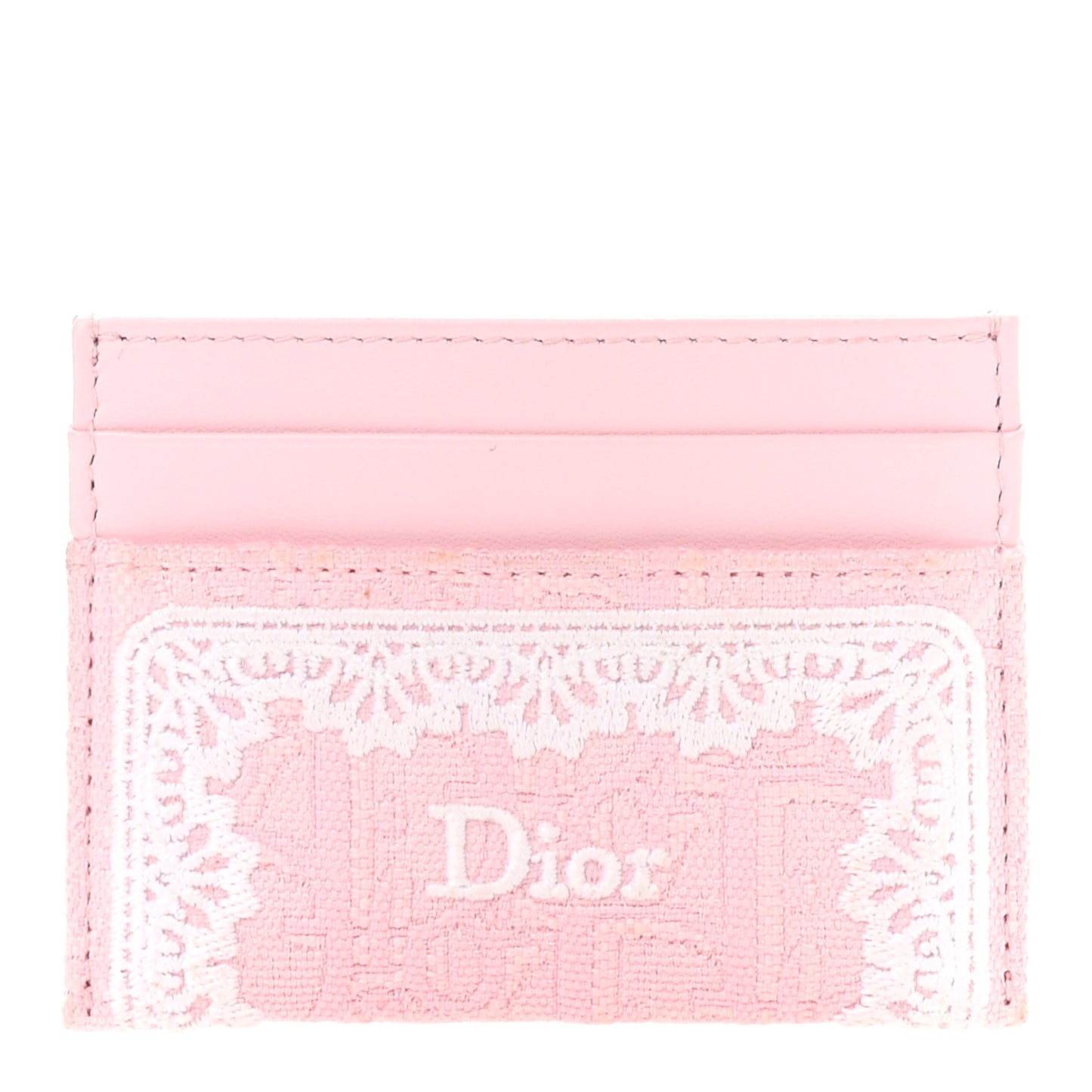 Calfskin Technical Fabric Oblique Lace Freesia Card Holder Pink