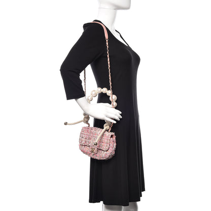 Chanel Tweed Mini Pearl Handle Flap Pink Beige Orange Ecru 2 of 10