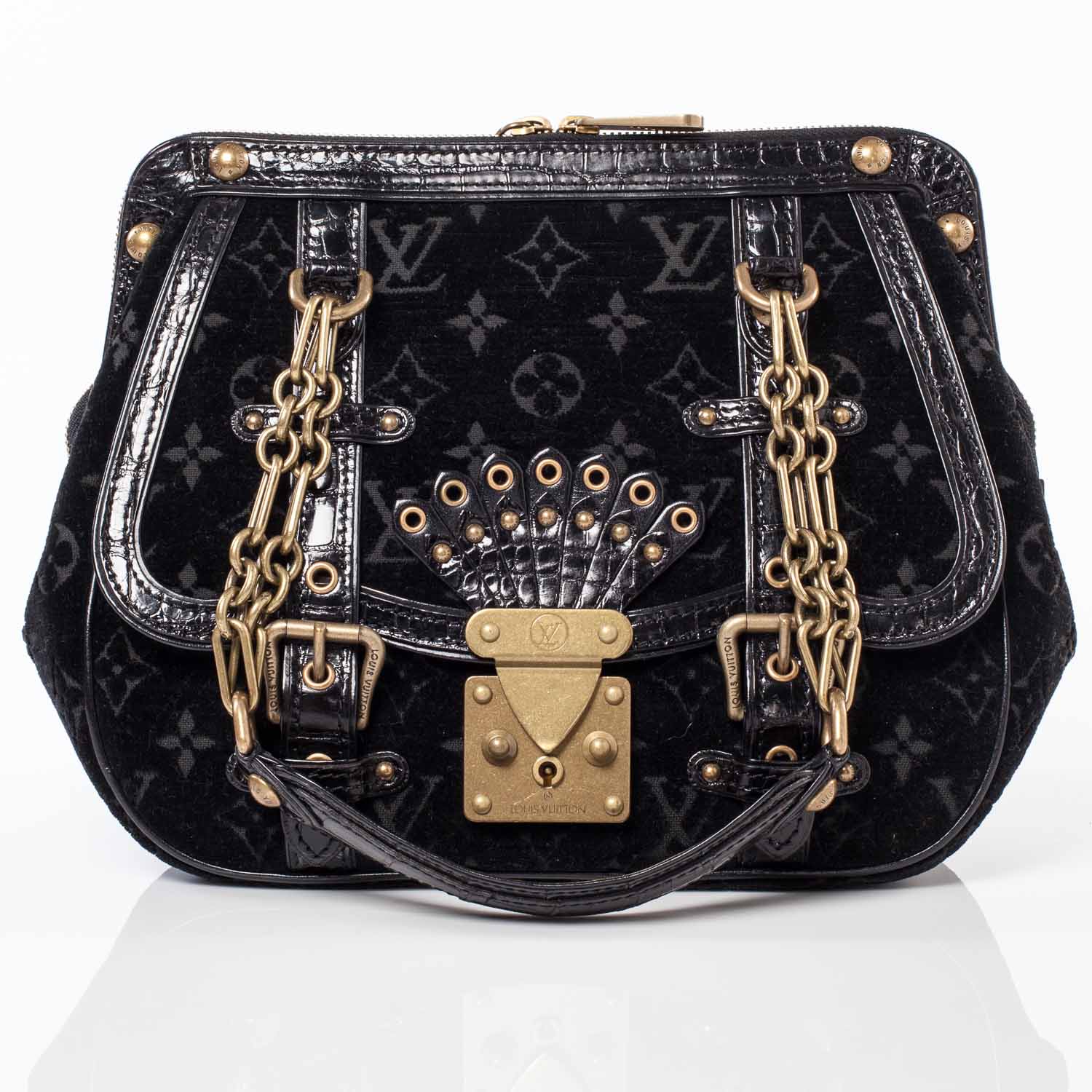 Louis Vuitton Gracie PM Monogram Black Velours Alligator VIP 1 of 10