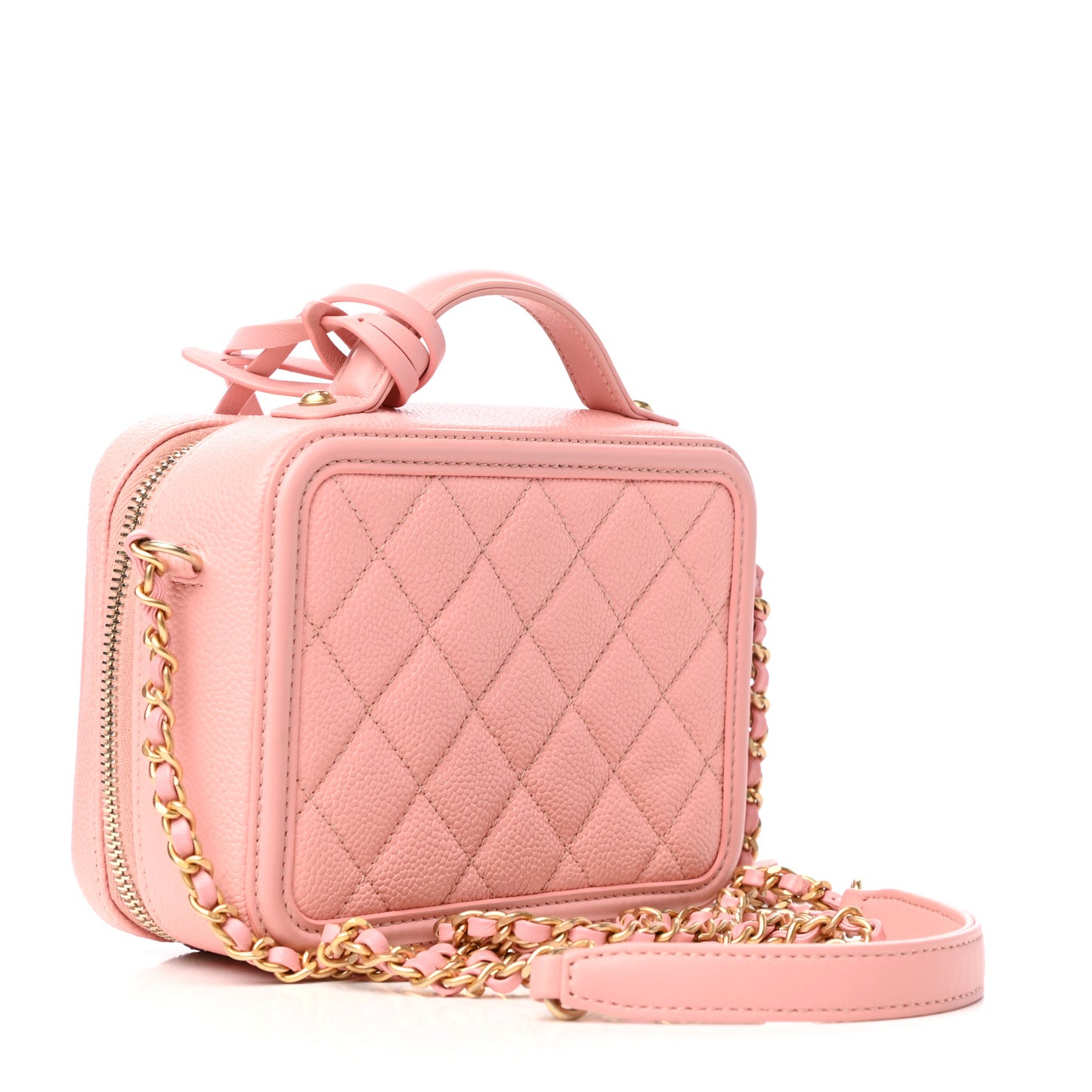 Caviar Quilted Small CC Filigree Vanity Case Rose Pink