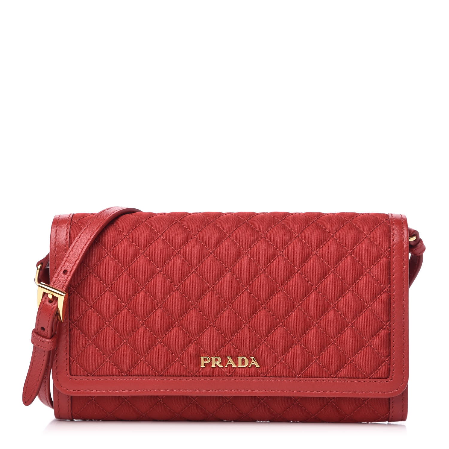 Prada Tessuto Quilted Mini Crossbody Wallet Fuoco 1 of 9