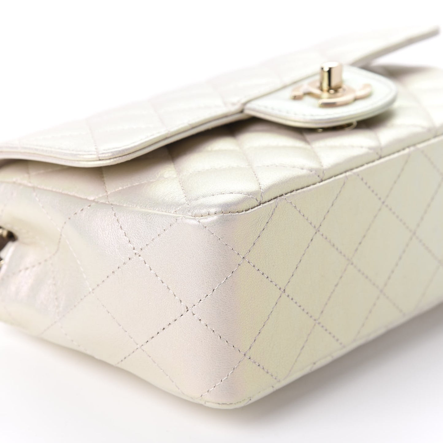 Iridescent Lambskin Quilted Mini Rectangular Flap Ivory