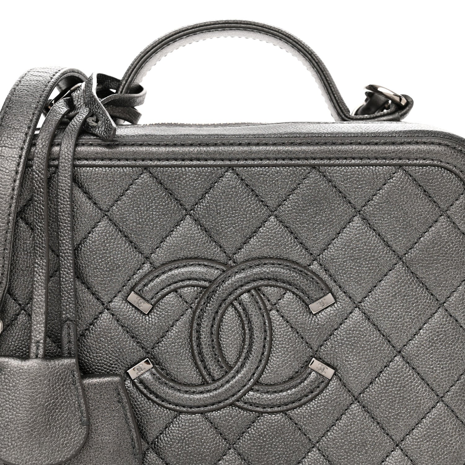 Chanel Metallic Caviar Quilted Medium CC Filigree Vanity Case Dark Silver 8 of 12