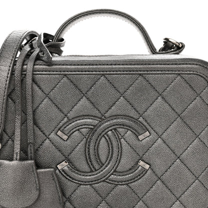 Chanel Metallic Caviar Quilted Medium CC Filigree Vanity Case Dark Silver 8 of 12