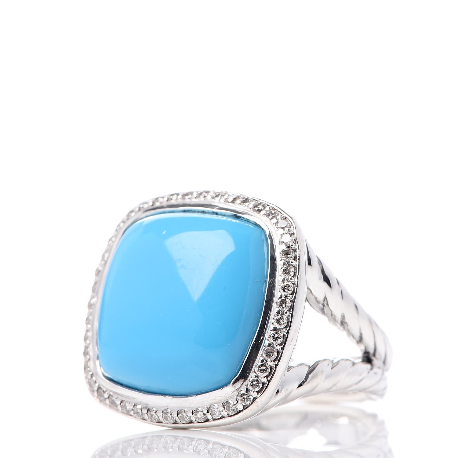 David Yurman Sterling Silver Diamond Turquoise 14mm Albion Ring 54 6.75 3 of 5