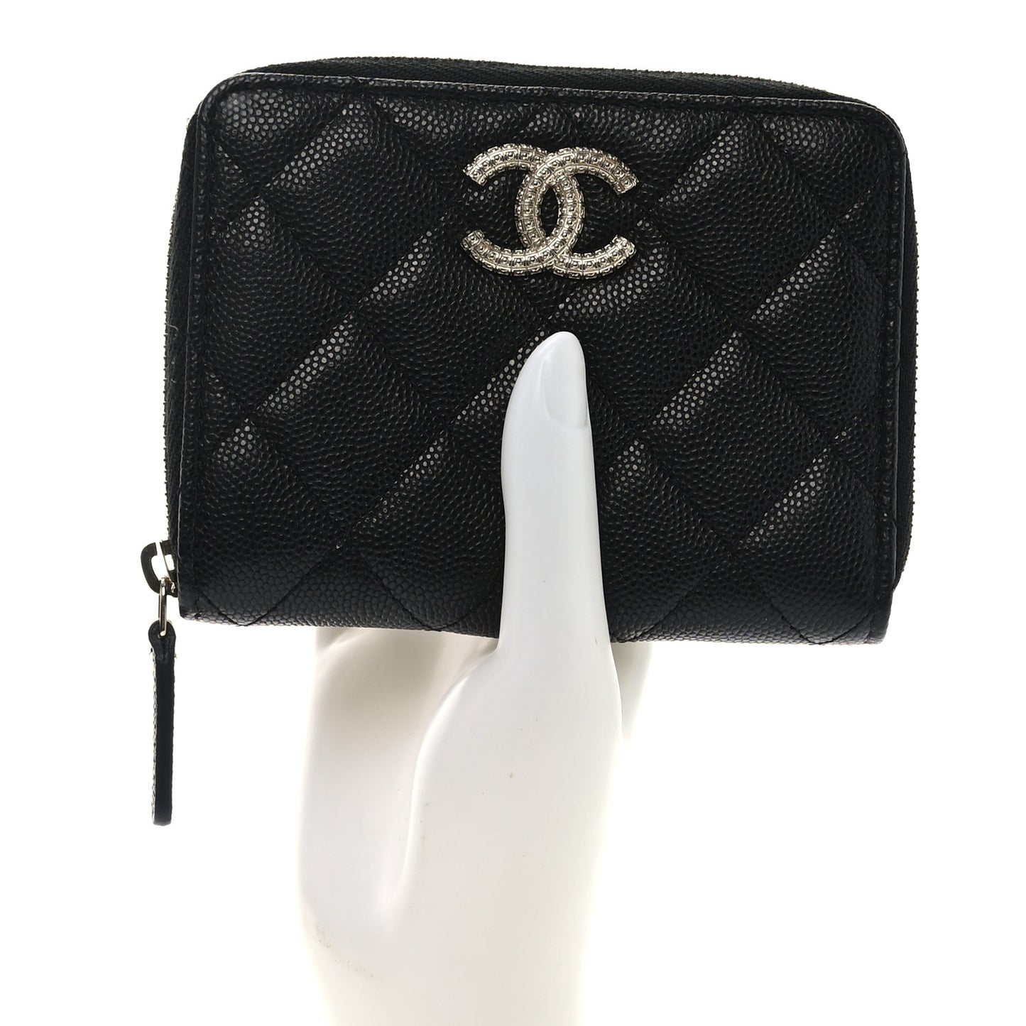 Caviar Quilted Small Zip Around Wallet Black