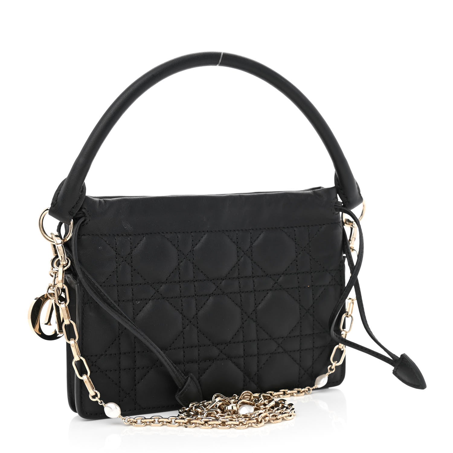 Christian Dior Lambskin Cannage Mini Top Handle Drawstring Bag Black 3 of 10