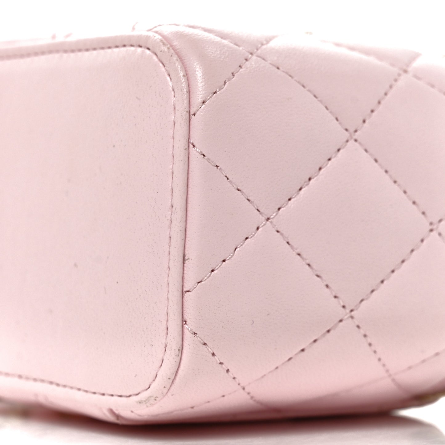 Lambskin Quilted Mini Top Handle Vanity Case With Chain Light Pink