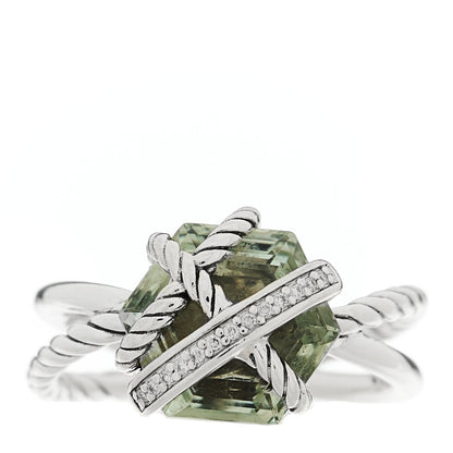 David Yurman Sterling Silver Diamond Prasiolite 10mm Cable Wrap Ring 54 7 1 of 5