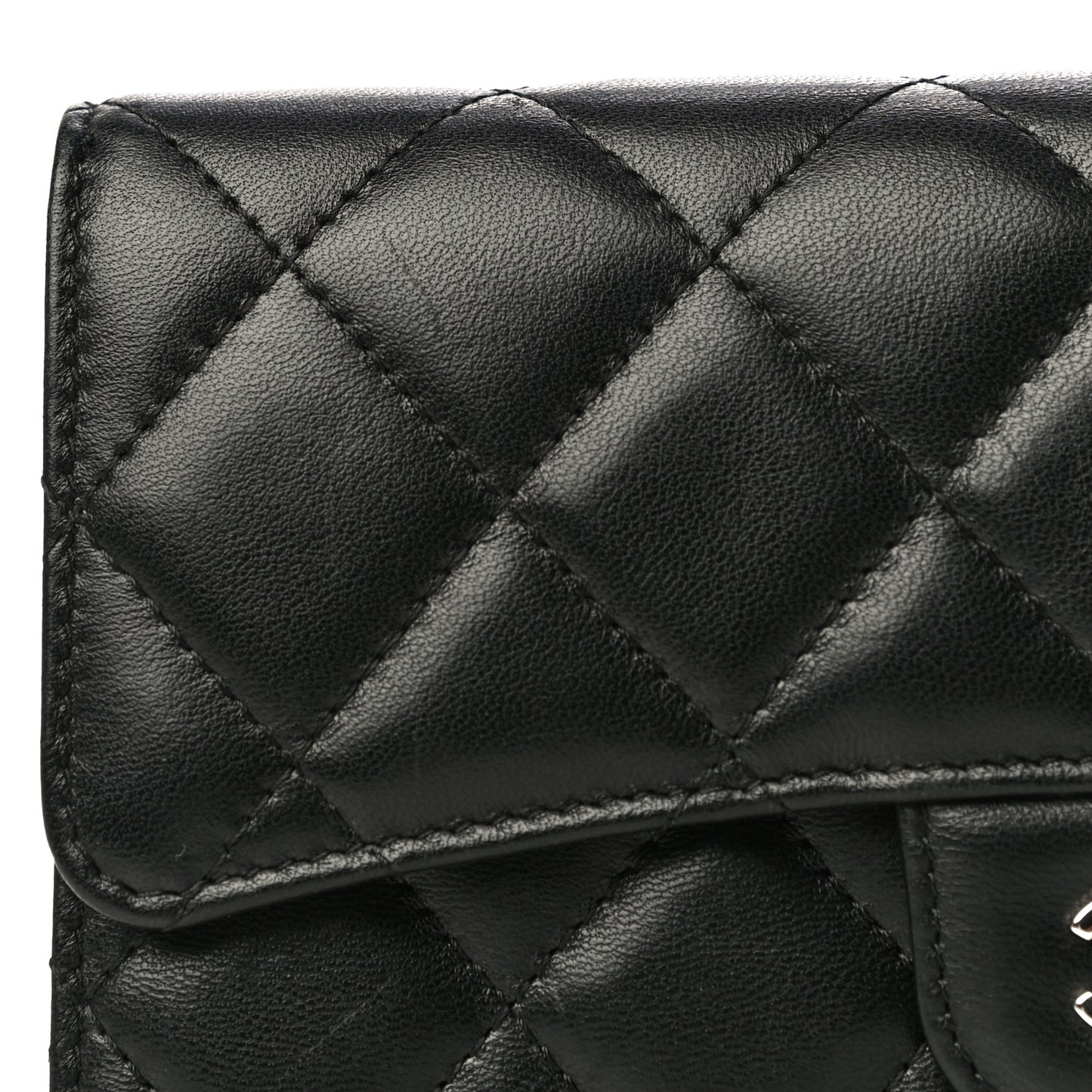Lambskin Quilted Large Gusset Flap Wallet Black