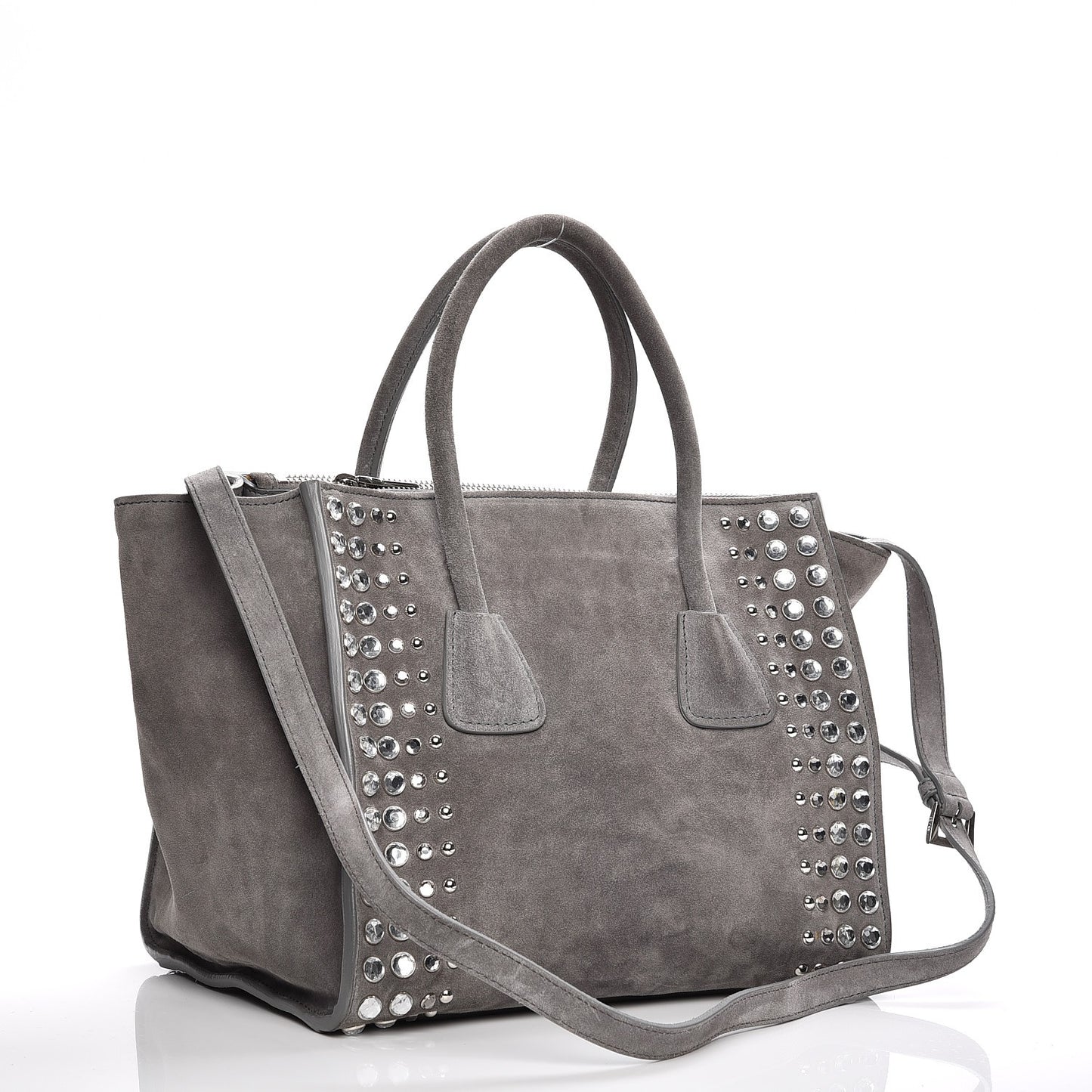 Scamosciato Suede Studded Crystal Twin Pocket Tote Marmo