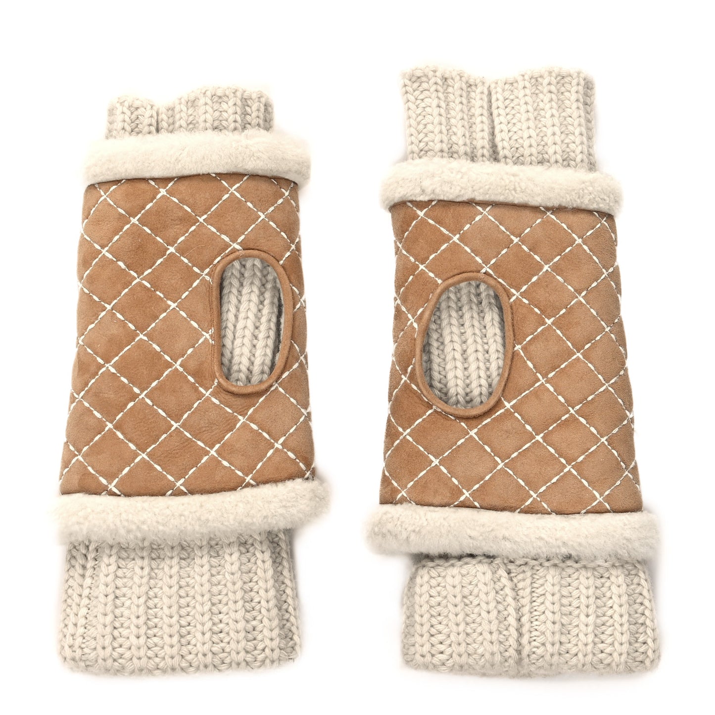 Cashmere Suede Quilted CC Fingerless Gloves