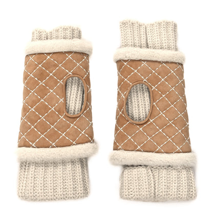 Chanel Cashmere Suede Quilted CC Fingerless Gloves 2 of 3