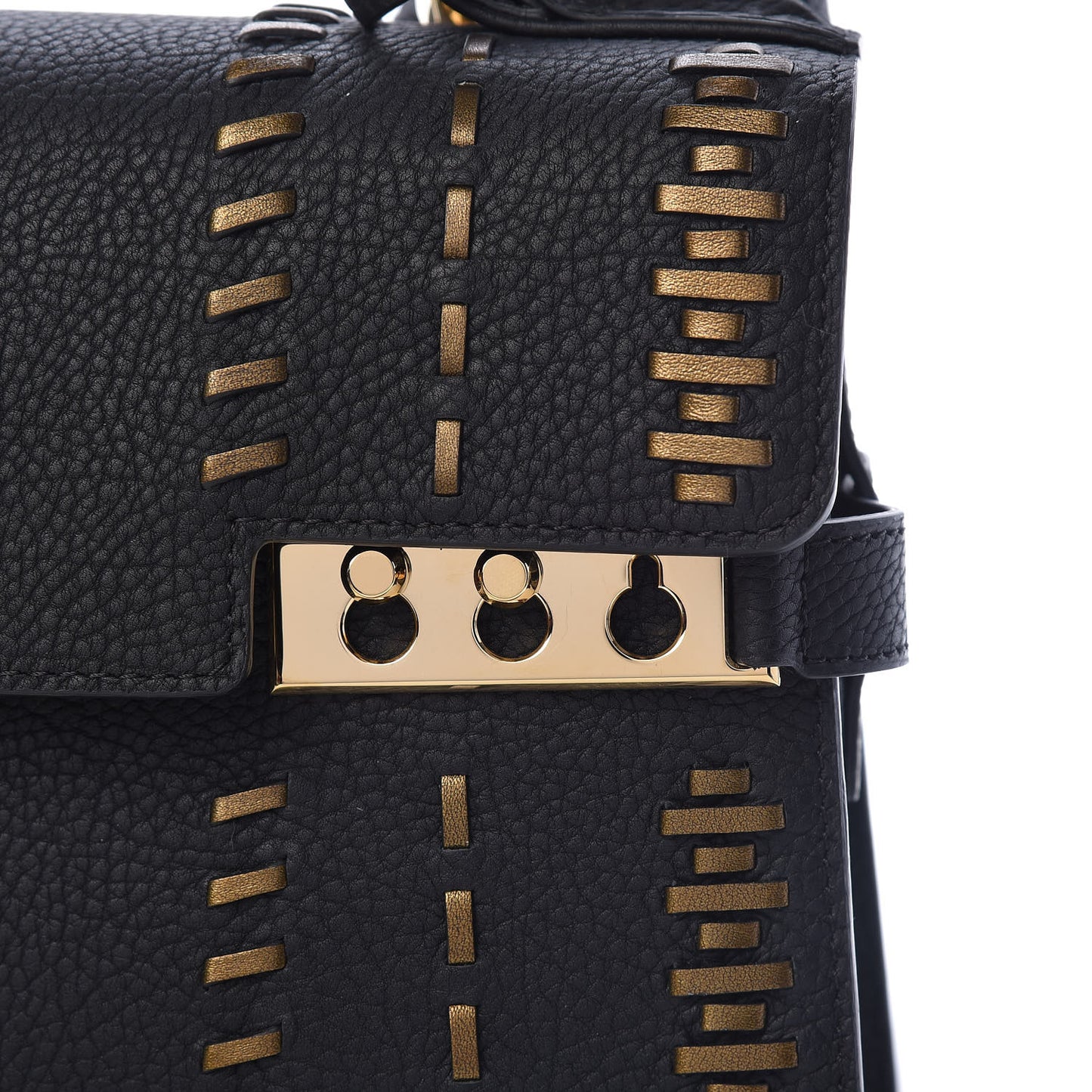 Crispy Calfskin Tribal Stitch MM Tempete Satchel Black Bronze