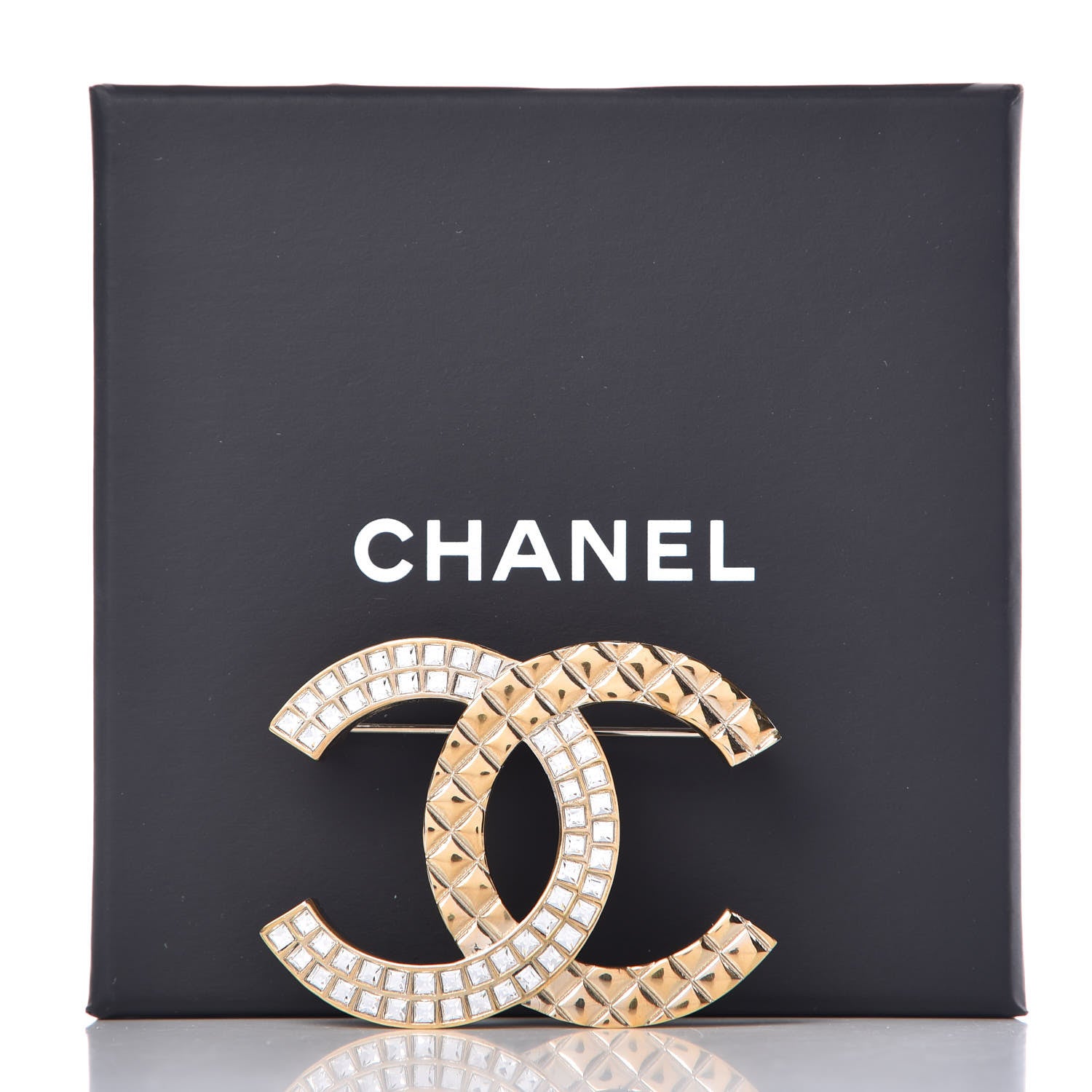 Chanel Baguette Crystal Quilted CC Brooch Gold 6 of 6