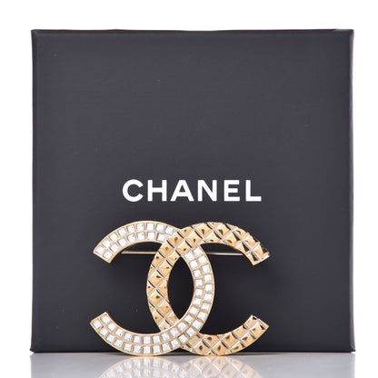 Chanel Baguette Crystal Quilted CC Brooch Gold 6 of 6