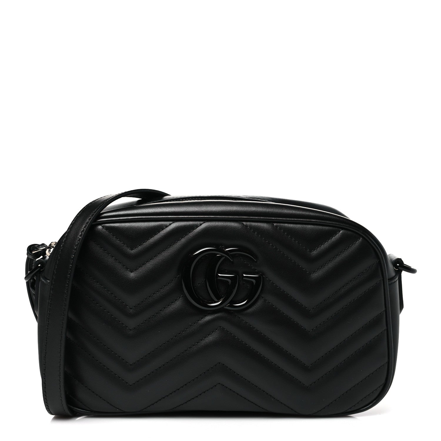 Gucci Calfskin Matelasse Monochrome Small GG Marmont Chain Shoulder Bag Black 1 of 10