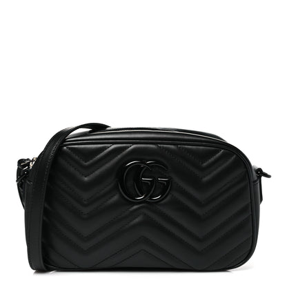 Gucci Calfskin Matelasse Monochrome Small GG Marmont Chain Shoulder Bag Black 1 of 10