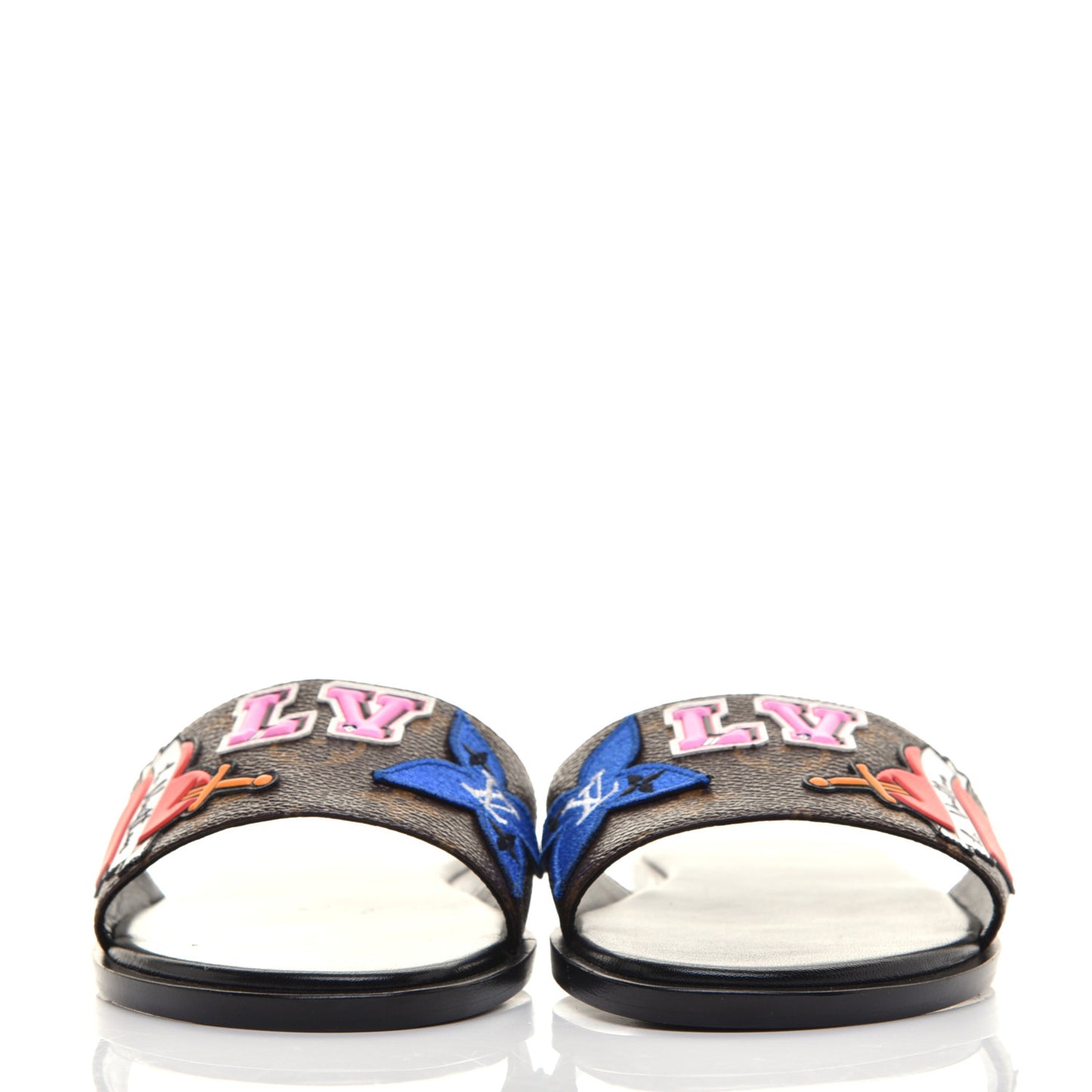 Patent Calfskin Monogram LV Black Heart Flat Mules 39 Cacao