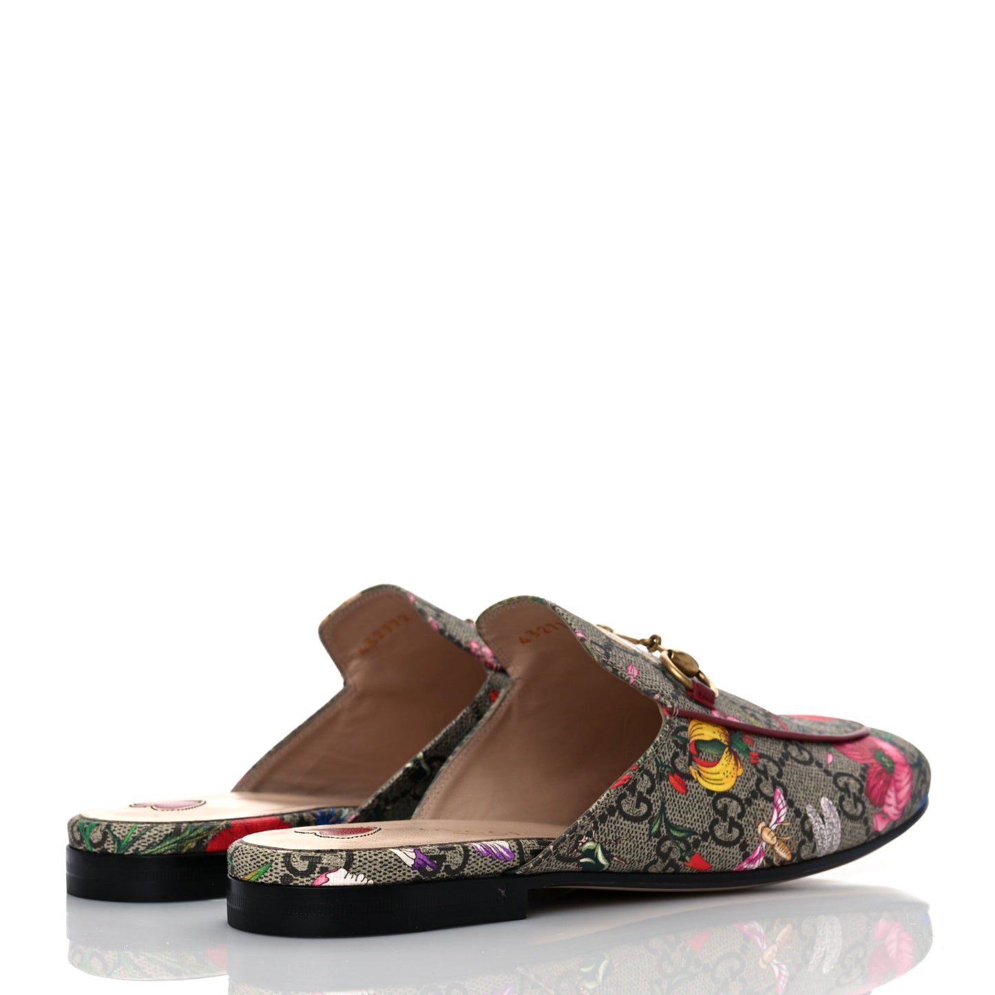 GG Supreme Monogram Flora Womens Princetown Slippers 36.5 Beige Ebony Multicolor Rosso