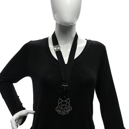 Chanel Crystal CC Emoji Robot Cat Lanyard Necklace Black Silver 2 of 4