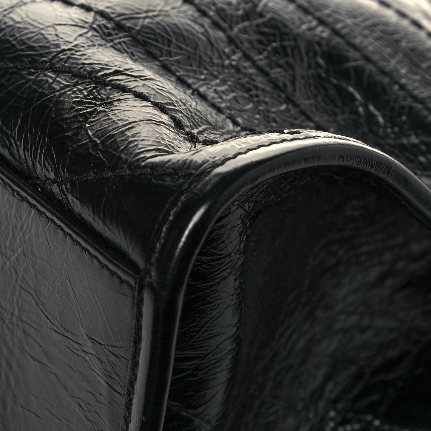 Crinkled Calfskin Matelasse Monogram Medium Niki Shopper Tote Black