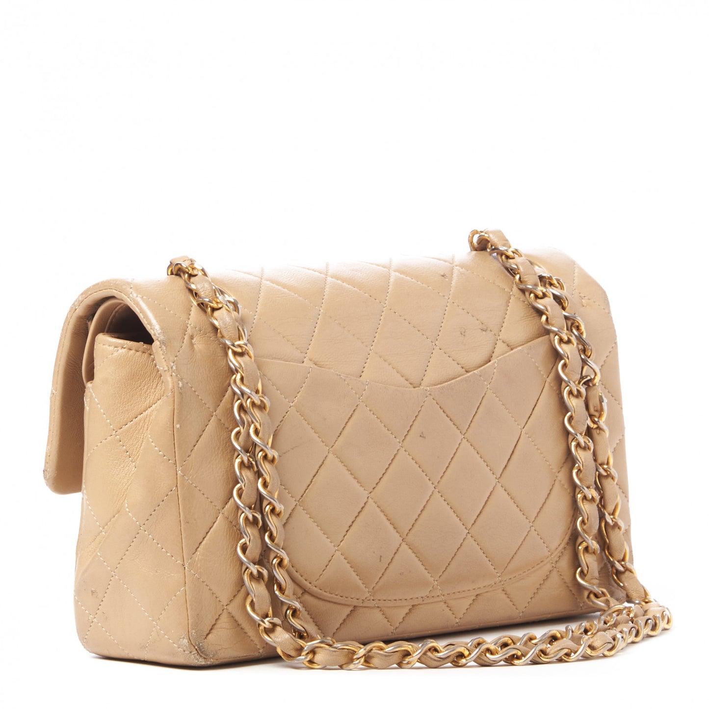 Lambskin Quilted Small Double Flap Beige