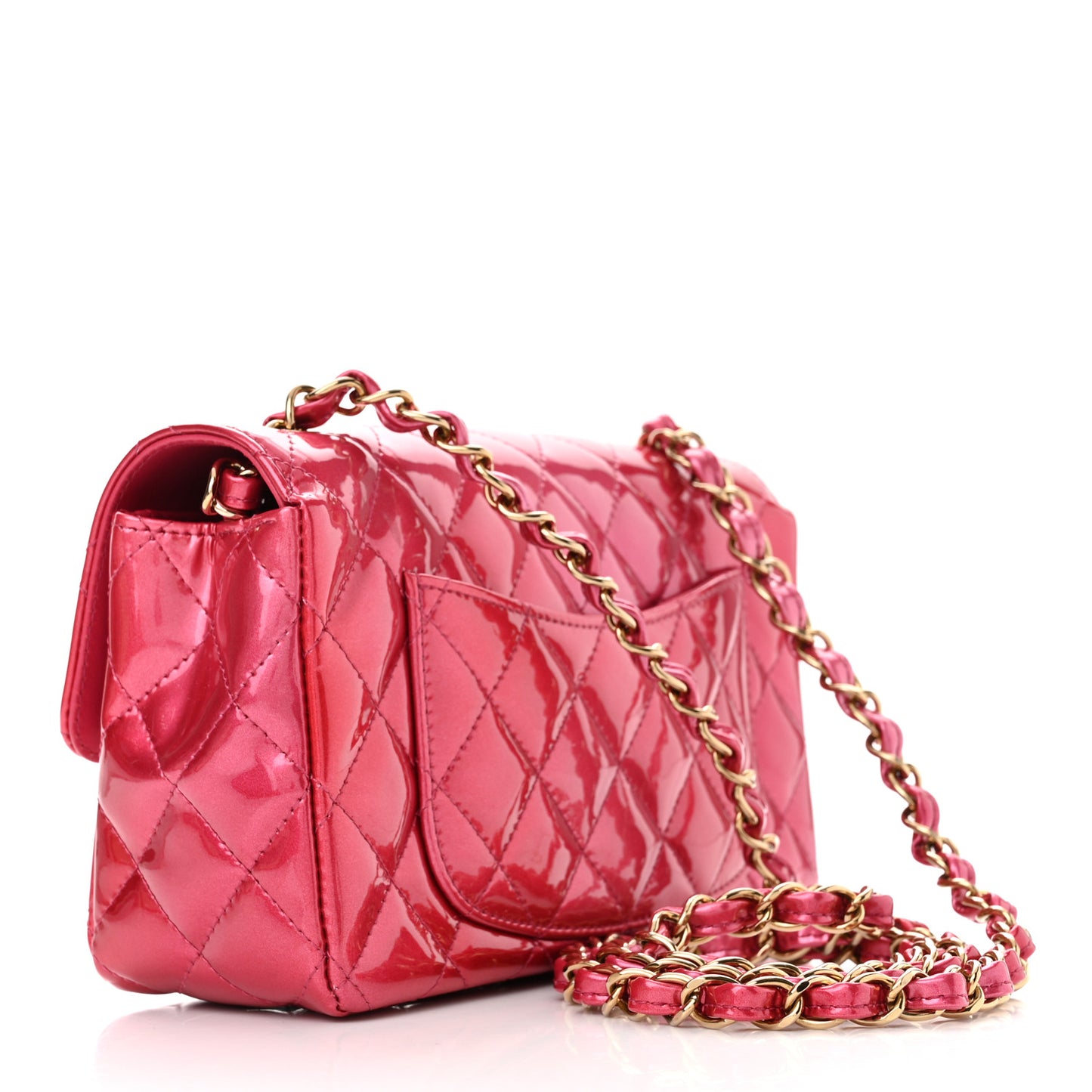 Shaded Patent Calfskin Quilted Mini Rectangular Flap Pink Dark Pink