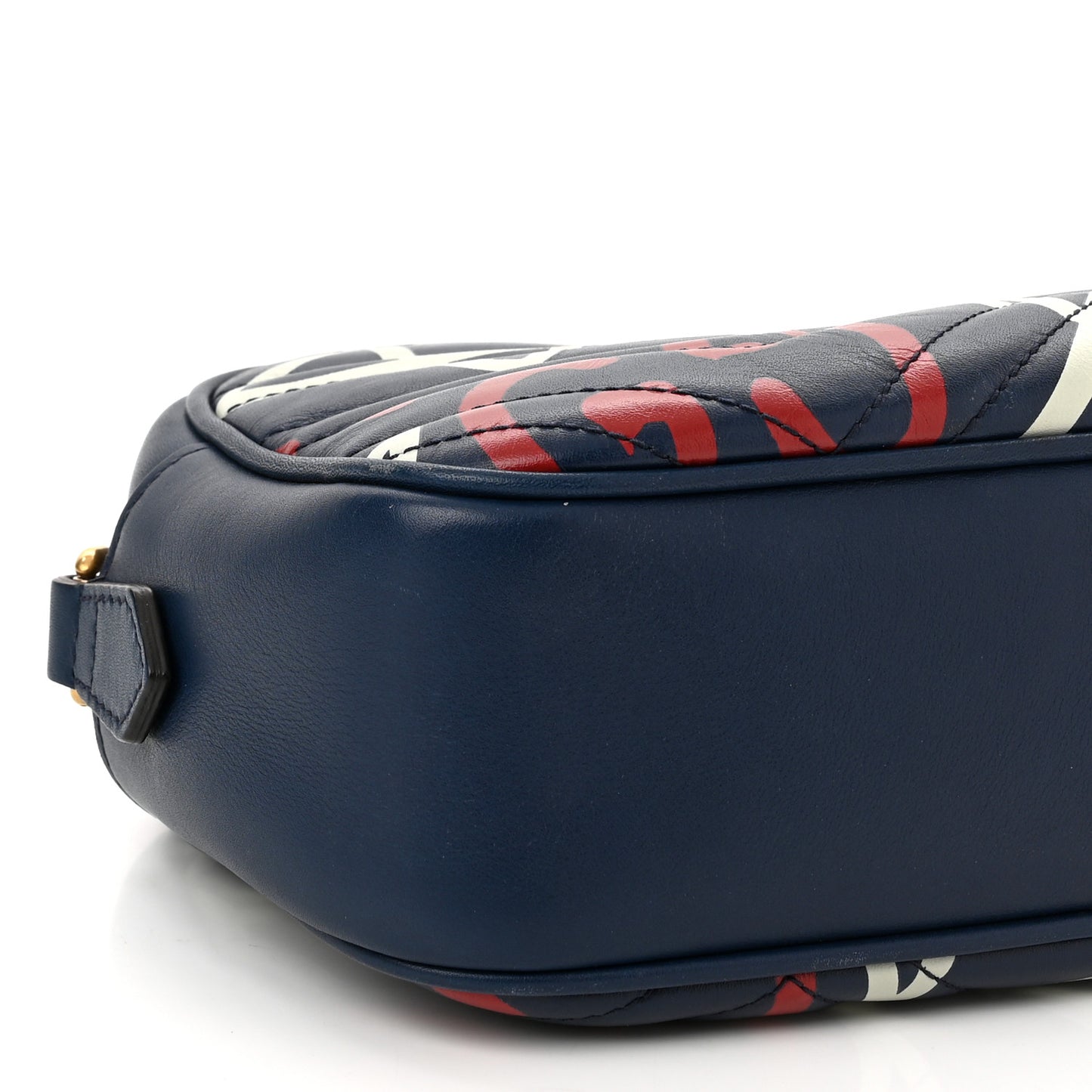 Calfskin Matelasse GucciGhost Small GG Marmont Chain Shoulder Bag Blue Agata Hibiscus Red