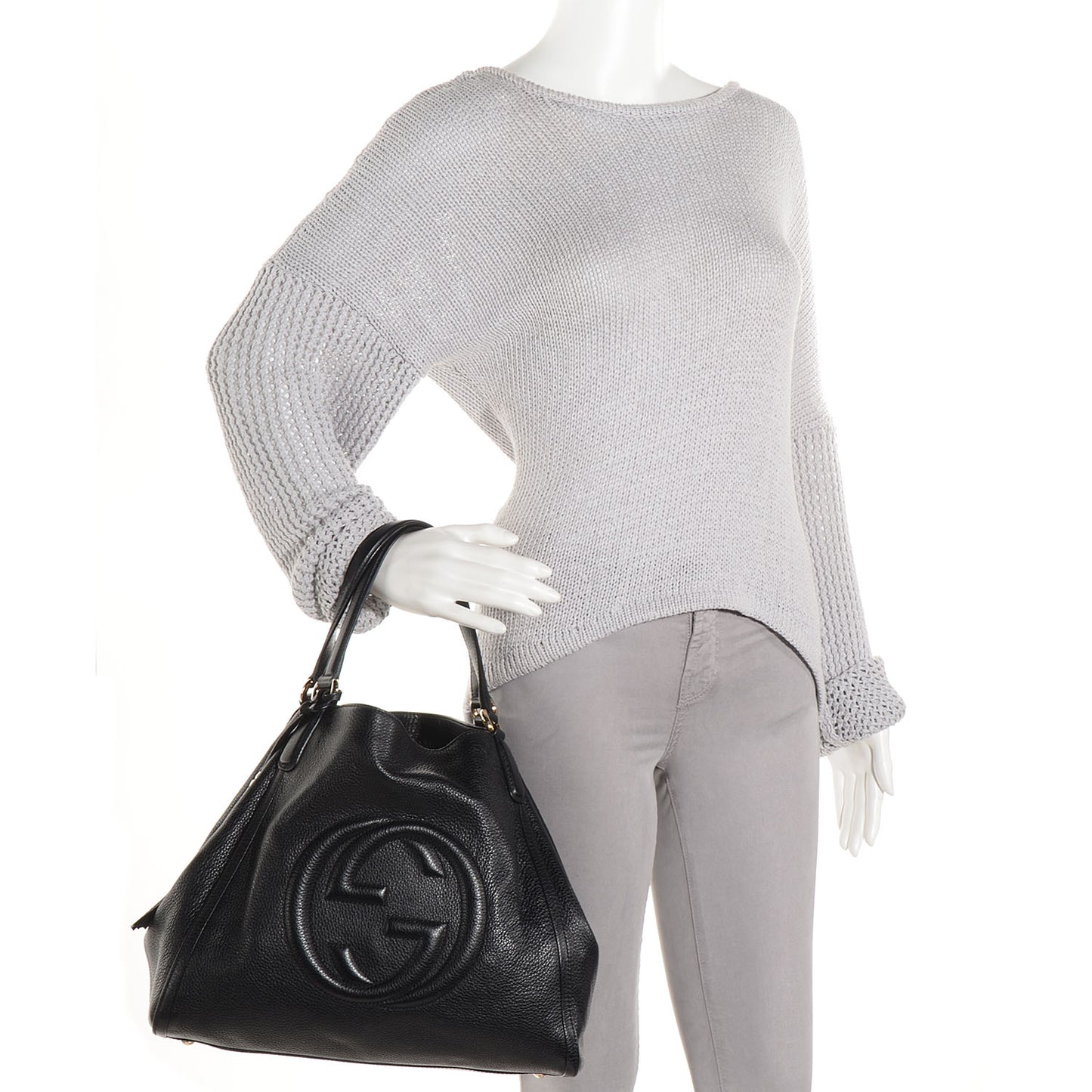 Pebbled Calfskin Medium Soho Shoulder Bag Black