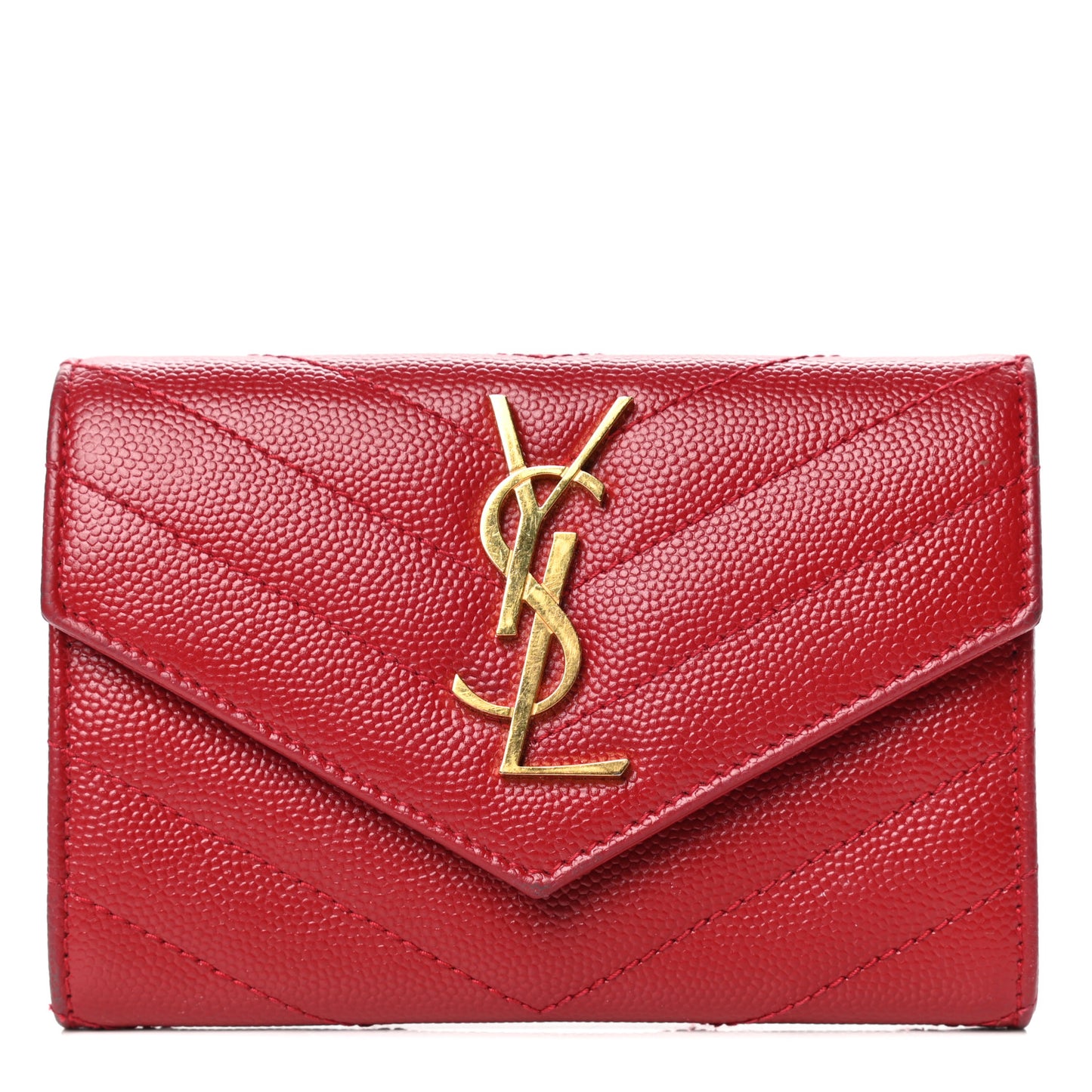 Grain De Poudre Matelasse Chevron Small Monogram Envelope Wallet New Red
