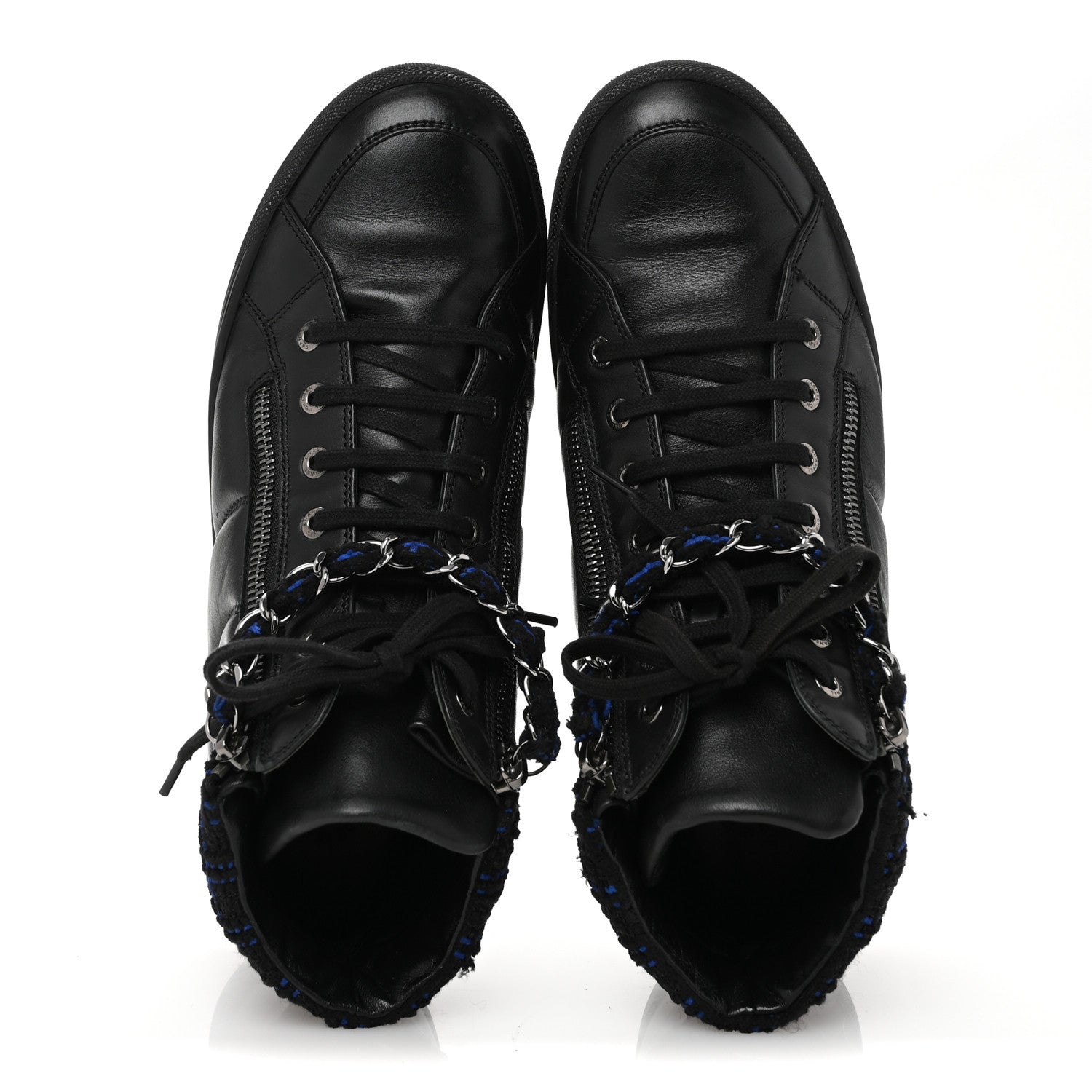 Chanel Lambskin Tweed Zipped Sneakers 39 Black Blue 2 of 11