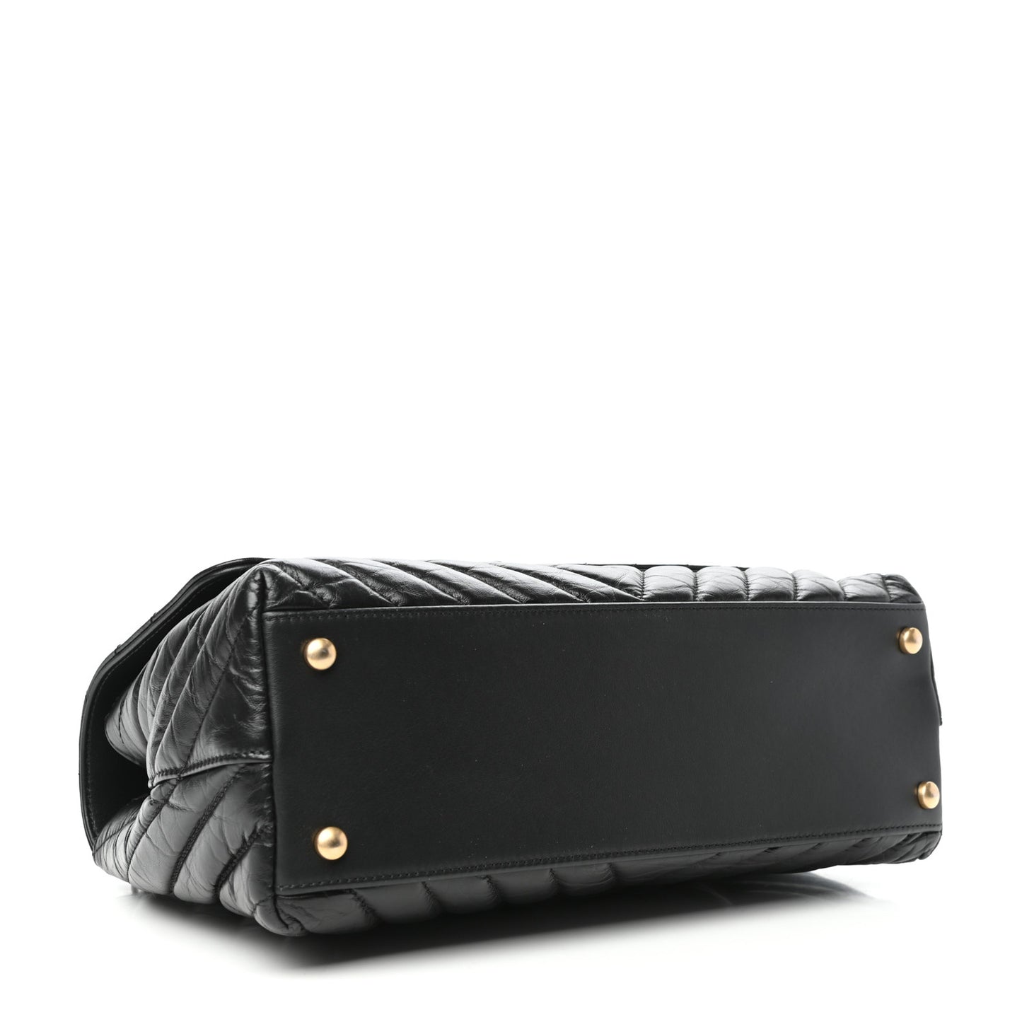 Aged Calfskin Chevron Quilted Small Coco Handle Flap Black