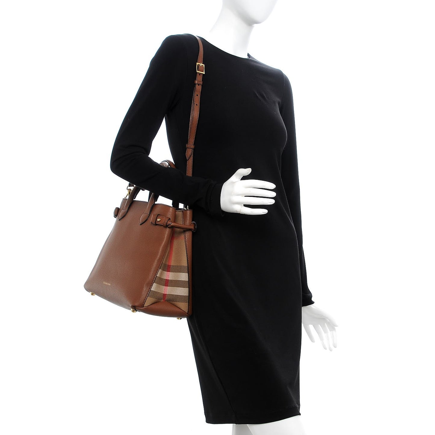 Grainy Calfskin House Check Medium Banner Tote Tan