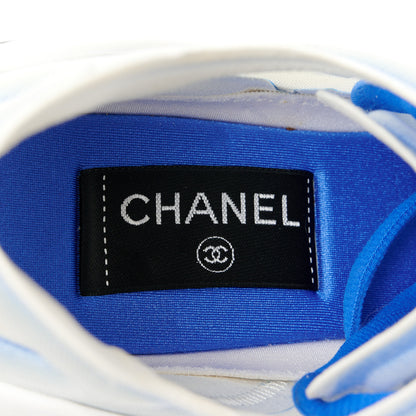 Chanel Calfskin Mesh Lycra Womens Logo Sneakers 39.5 White Blue 7 of 9