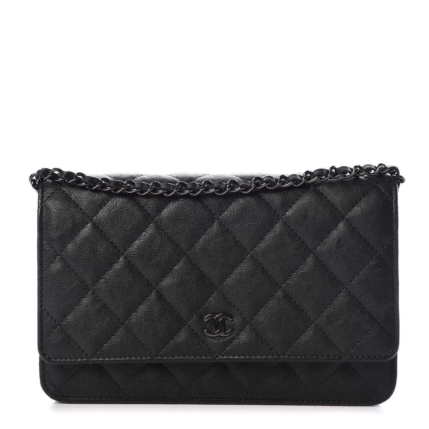 Chanel Crumpled Calfskin Quilted Wallet On Chain WOC So Black 1 of 11