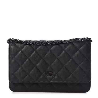 Chanel Crumpled Calfskin Quilted Wallet On Chain WOC So Black 1 of 11