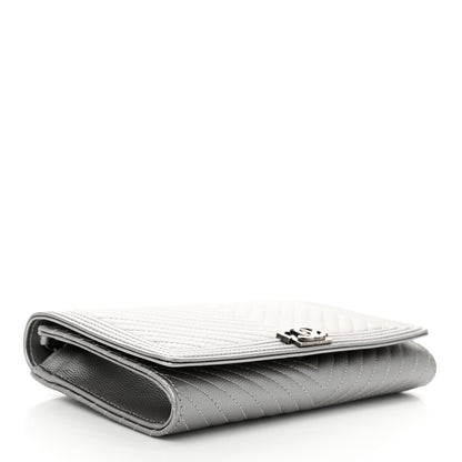 Chanel Metallic Caviar Chevron Quilted Boy Wallet On Removable Chain WOC Silver 5 of 12