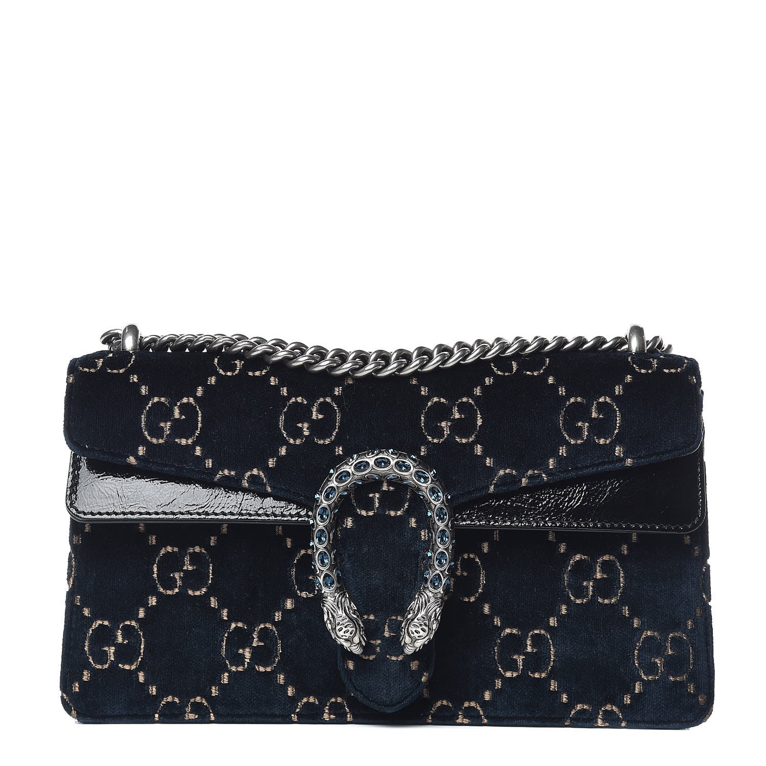Gucci Velvet Skipper Crystal GG Monogram Small Dionysus Shoulder Bag Blue Beige Black 1 of 11