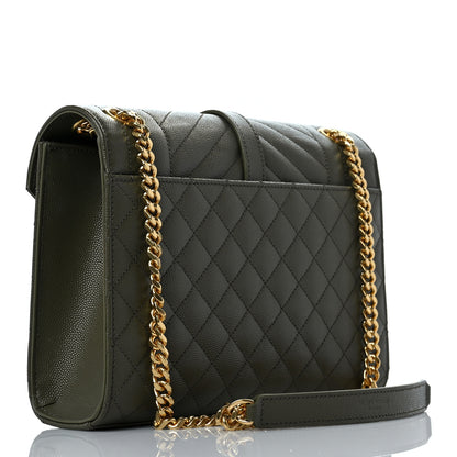 Saint Laurent Grain De Poudre Textured Mixed Matelasse Triquilt Medium Monogram Satchel Army Green 2 of 7